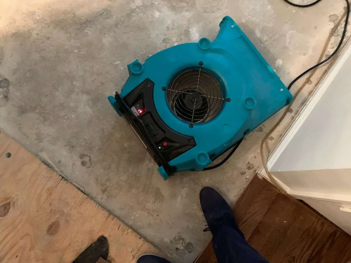 Air mover drying subfloor during Leak Detection & Repair in Auburndale